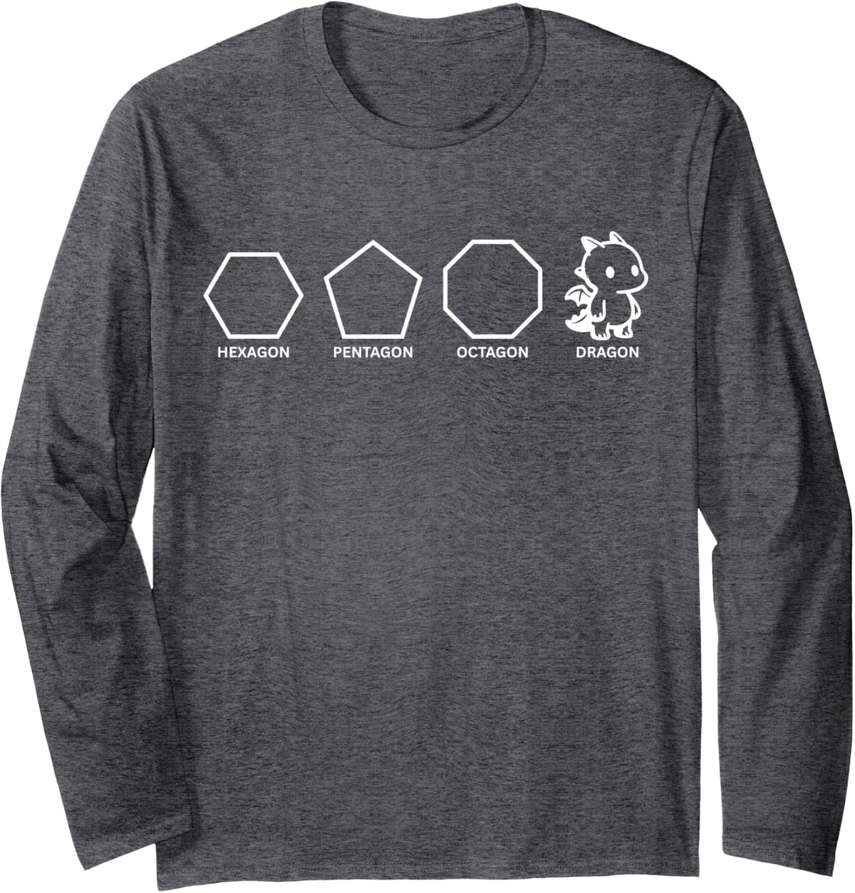 Funny Geometry Math Dragon Pun Math Nerd Teacher Student Long Sleeve T-Shirt - Adult Unisex Dark Heather Grey