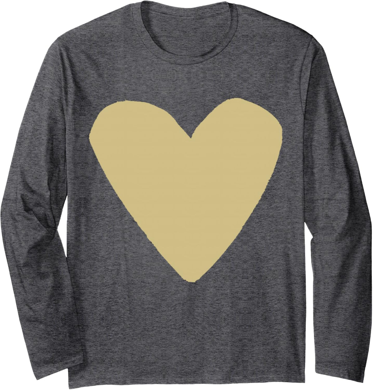 Love Heart Shape Khaki Long Sleeve T-Shirt - Adult Unisex Dark Heather Grey