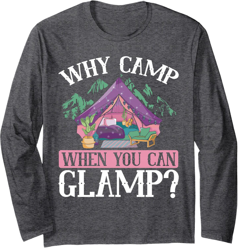 Happy Glamper Glamping Queen Adventure Camp Glamping Girl Long Sleeve T-Shirt - Adult Unisex Dark Heather Grey
