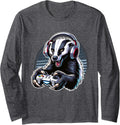 Headphone Video Game Honey Badger Gaming Long Sleeve T-Shirt - Adult Unisex Dark Heather Grey