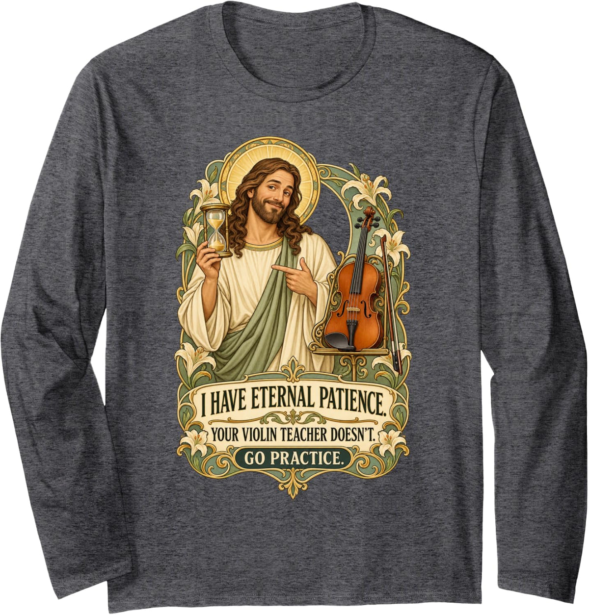 Fiddle Meme Violin Teacher Classical Music Meme Long Sleeve T-Shirt - Adult Unisex Dark Heather Grey