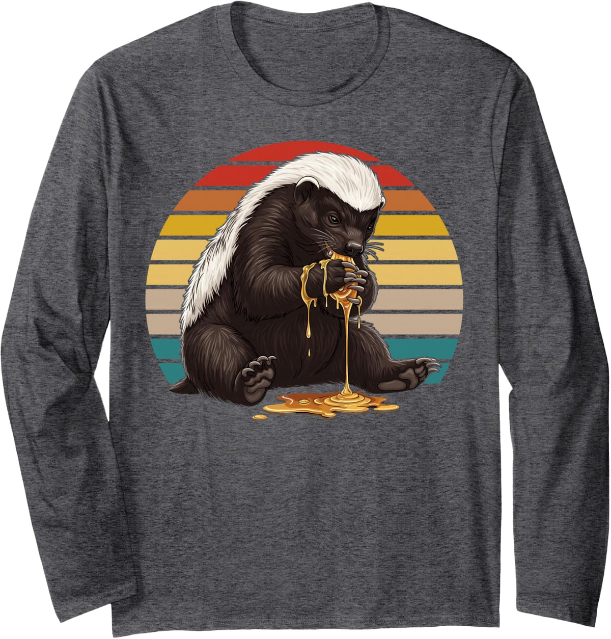 Retro Funny Honey Badger Lover Long Sleeve T-Shirt - Adult Unisex Dark Heather Grey