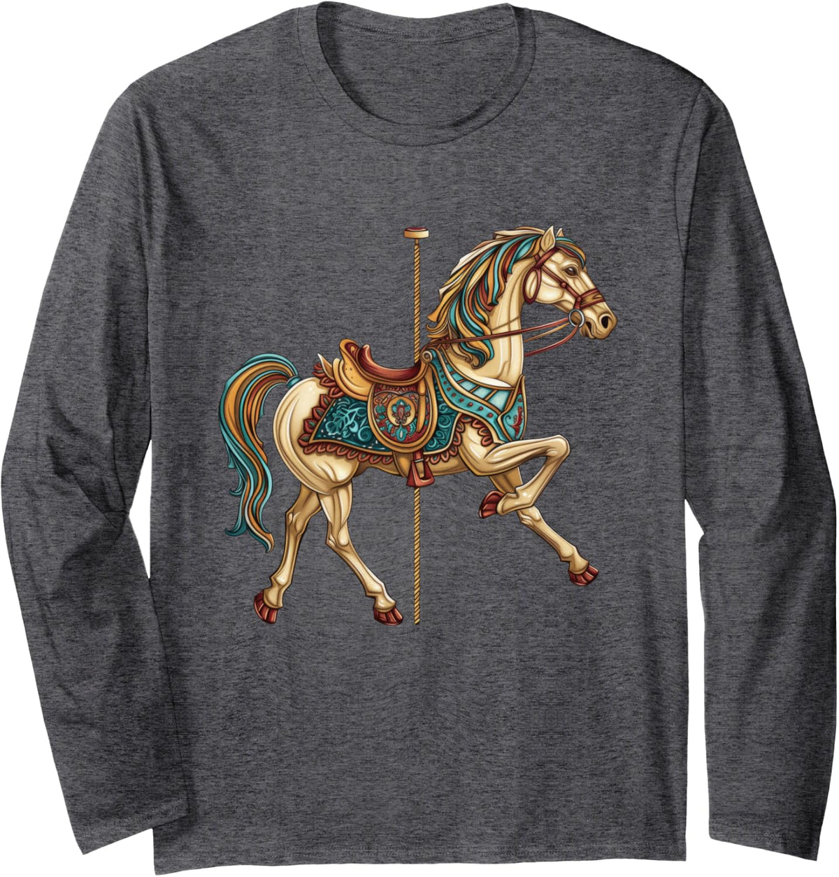 Carnival Carousel Horse Carousel Unicorn Long Sleeve T-Shirt - Adult Unisex Dark Heather Grey
