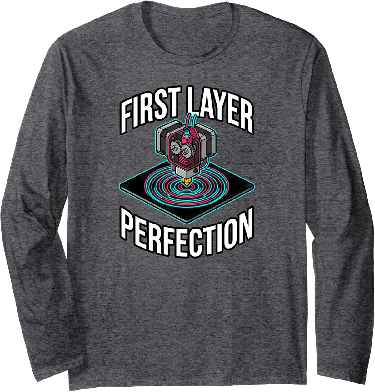 3D Printing First Layer Perfection Maker Extruder Long Sleeve T-Shirt - Adult Unisex Dark Heather Grey