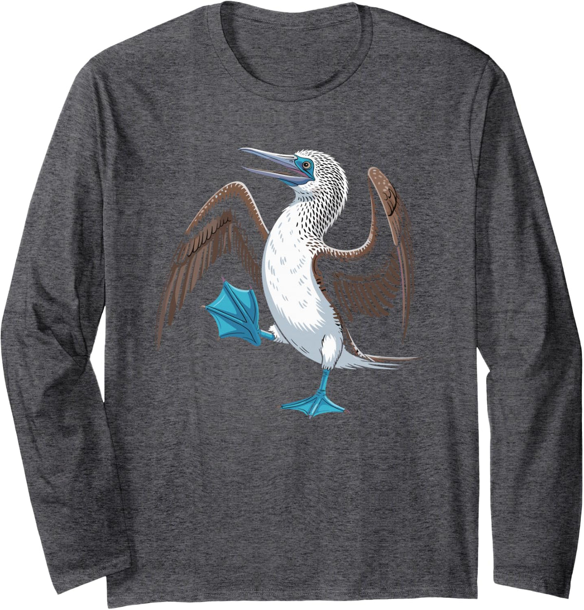 Blue-Footed Booby Cute Cartoon Long Sleeve T-Shirt - Adult Unisex Dark Heather Grey
