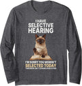 I Have Selective Hearing Siamese Cat Sarcastic Coffee Reader Long Sleeve T-Shirt - Adult Unisex Dark Heather Grey