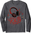 Red and Black Headphones with RNB Text Long Sleeve T-Shirt - Adult Unisex Dark Heather Grey
