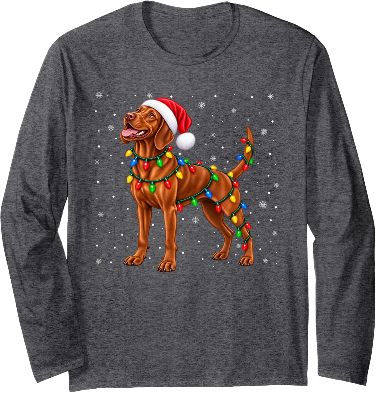 Vizsla Dog Christmas Santa Hat Xmas Pet Dog Lover Long Sleeve T-Shirt - Adult Unisex Dark Heather Grey