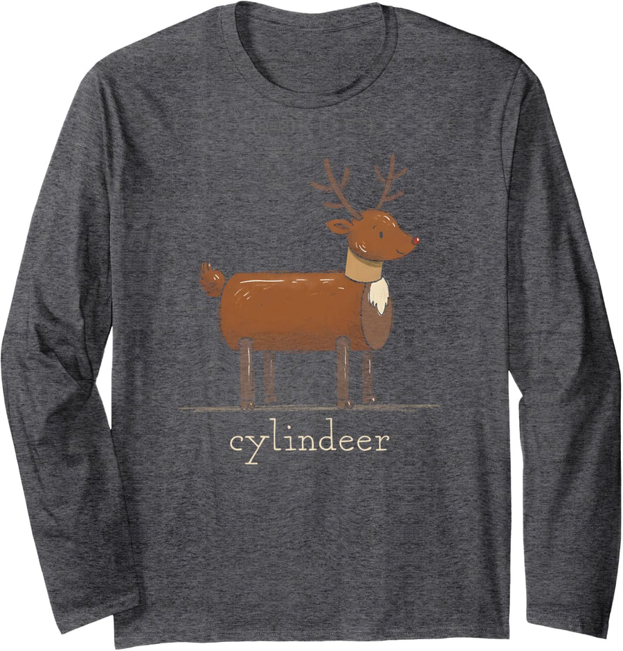 Cylinder Reindeer Pun Cylindeer Geometry Math Wordplay Humor Long Sleeve T-Shirt - Adult Unisex Dark Heather Grey