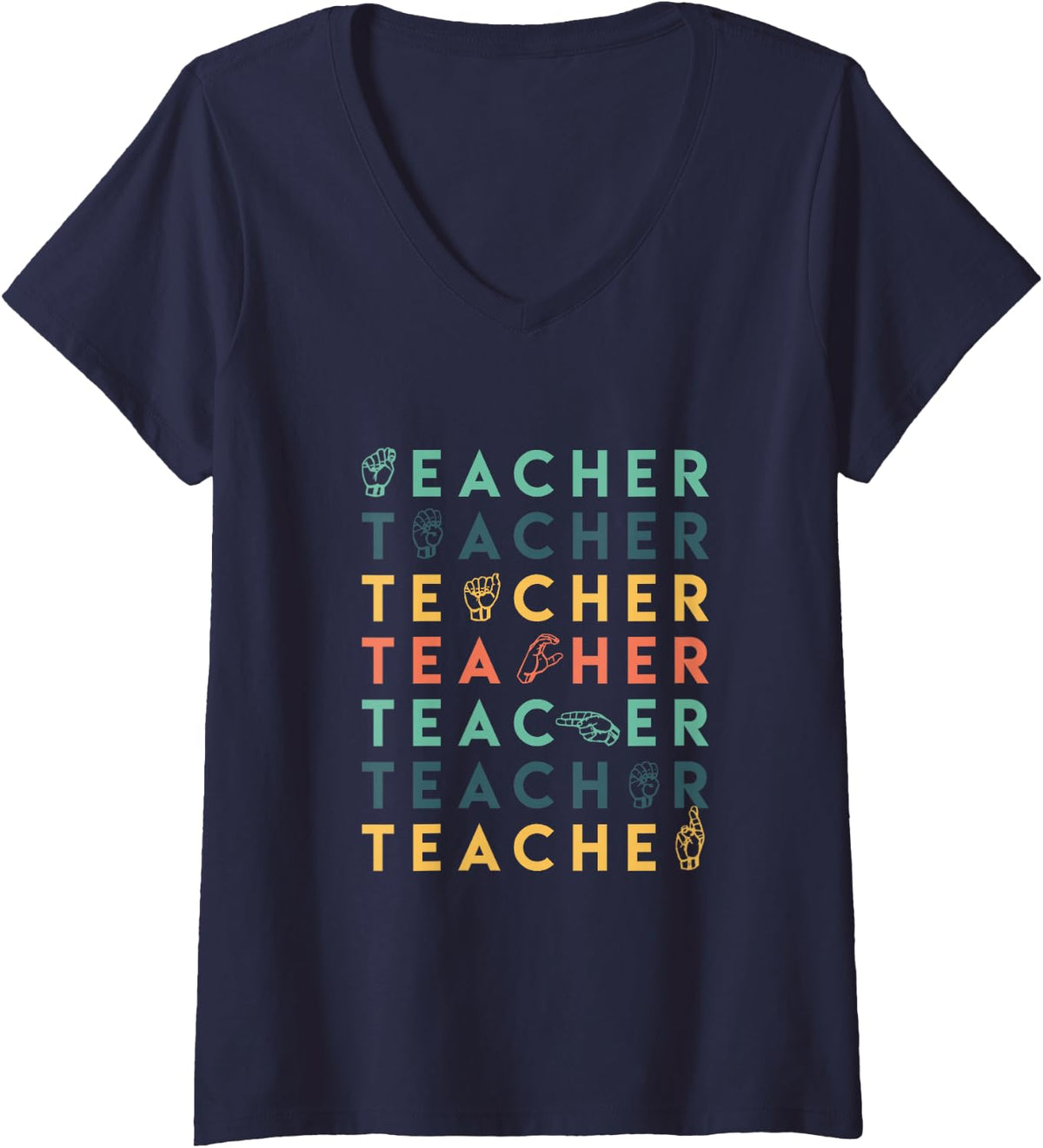 Women's ASL Teacher D/HH Teacher ASL Sign Language Special Education V-Neck T-Shirt - Navy Blue