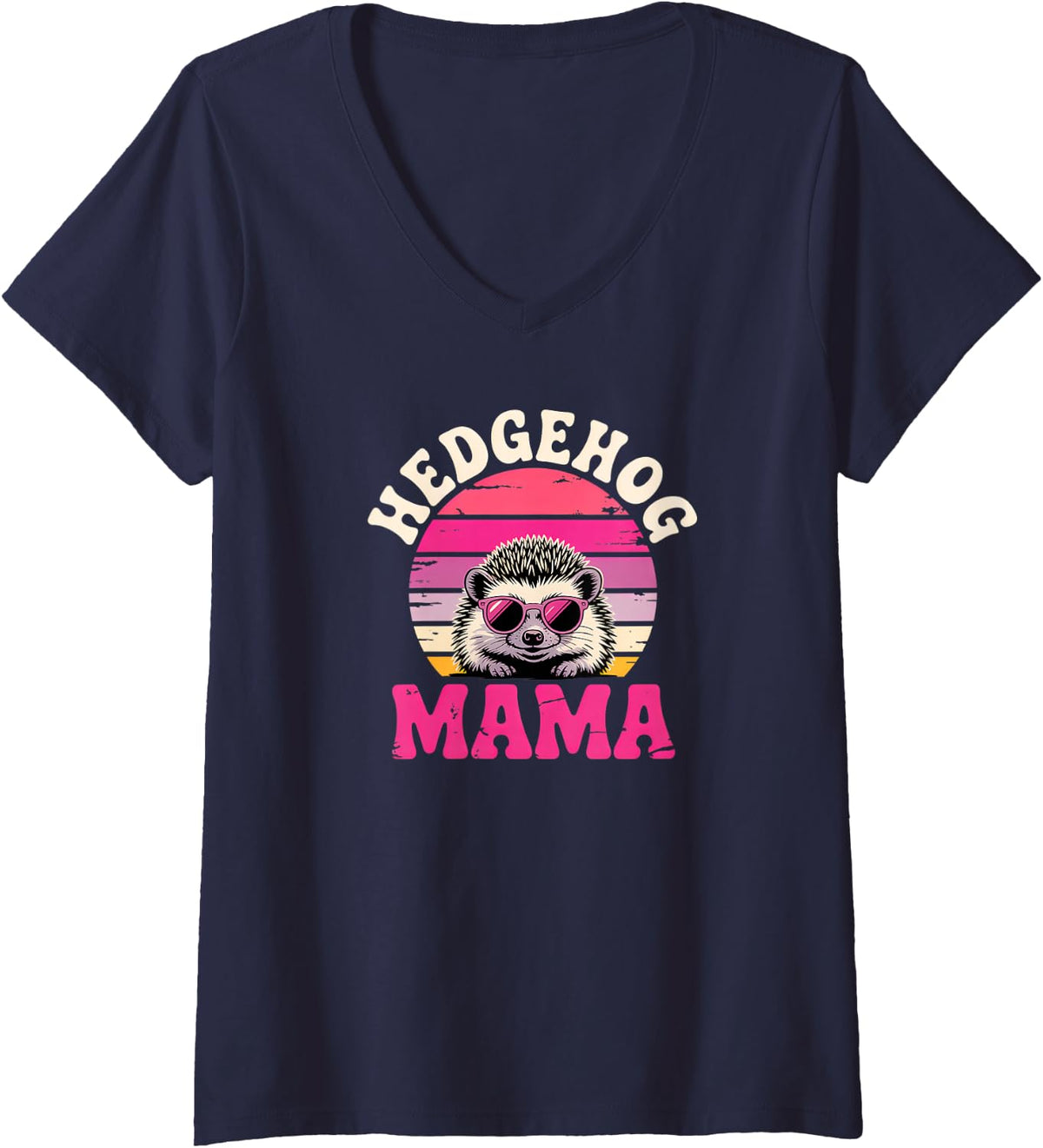 Women's Hedgehog Mama V-Neck T-Shirt - Navy Blue