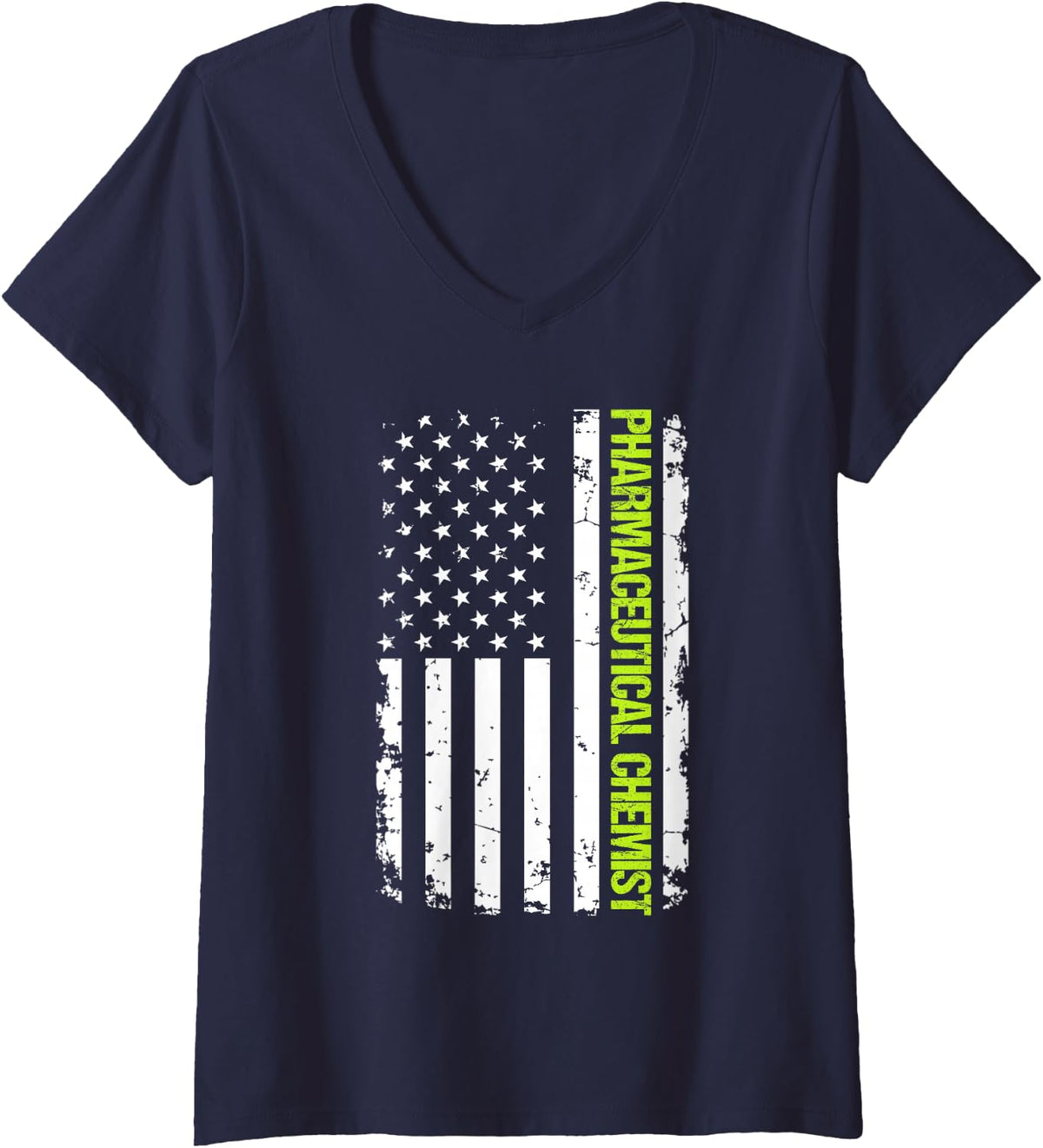 Women's Pharmaceutical Chemist USA Flag V-Neck T-Shirt - Navy Blue