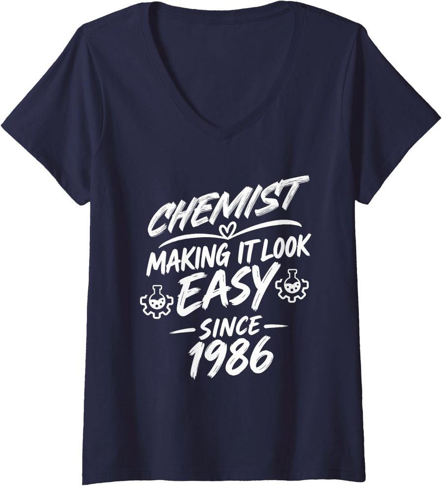 Women's Chemist 40th Birthday Anniversary, Perfect Chemist V-Neck T-Shirt - Navy Blue