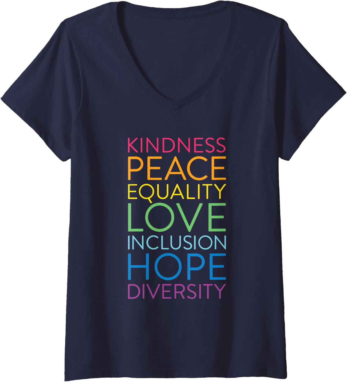 Womens Peace Love Inclusion Equality Diversity Human Rights V-Neck T-Shirt - Navy Blue
