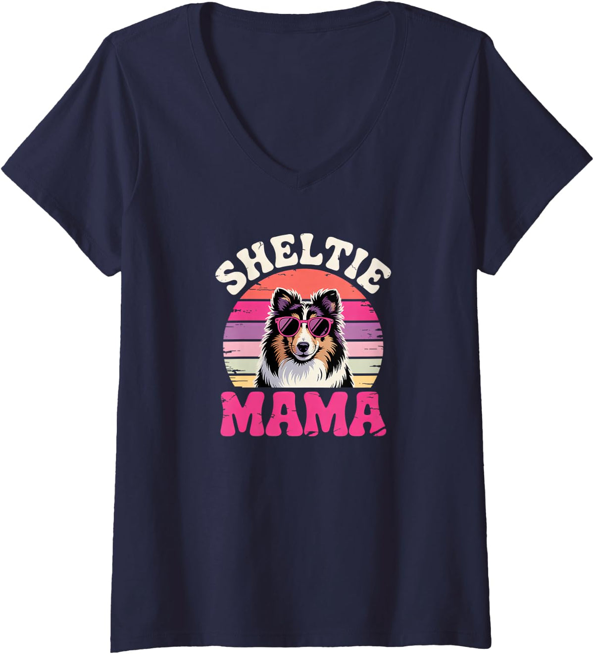Women's Sheltie Mama V-Neck T-Shirt - Navy Blue