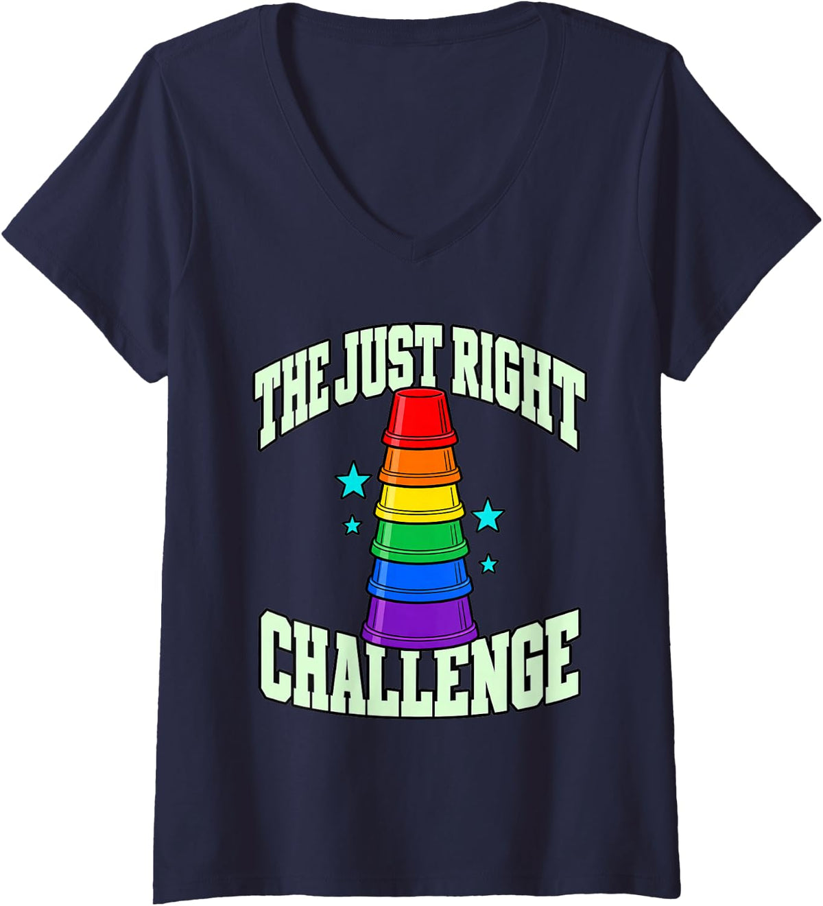 Women's Occupational Therapy The Just Right Challenge Cups OT Mom V-Neck T-Shirt - Navy Blue
