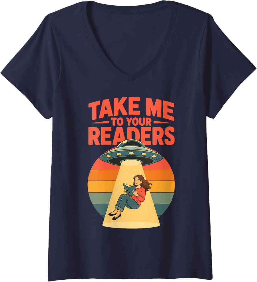 Women's Funny Librarian Book Lover Library Reading V-Neck T-Shirt - Navy Blue