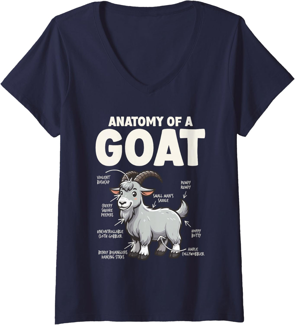 Women's Goat Lover Farmer Anatomy of A Goat Funny Goat V-Neck T-Shirt - Navy Blue