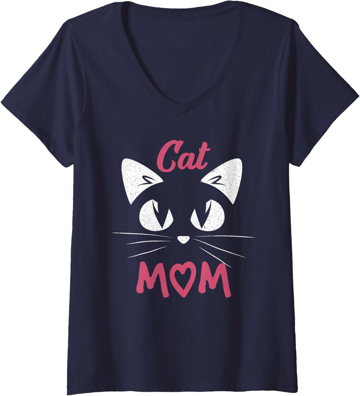 Women's Cat Mom Funny Cat Face V-Neck T-Shirt - Navy Blue