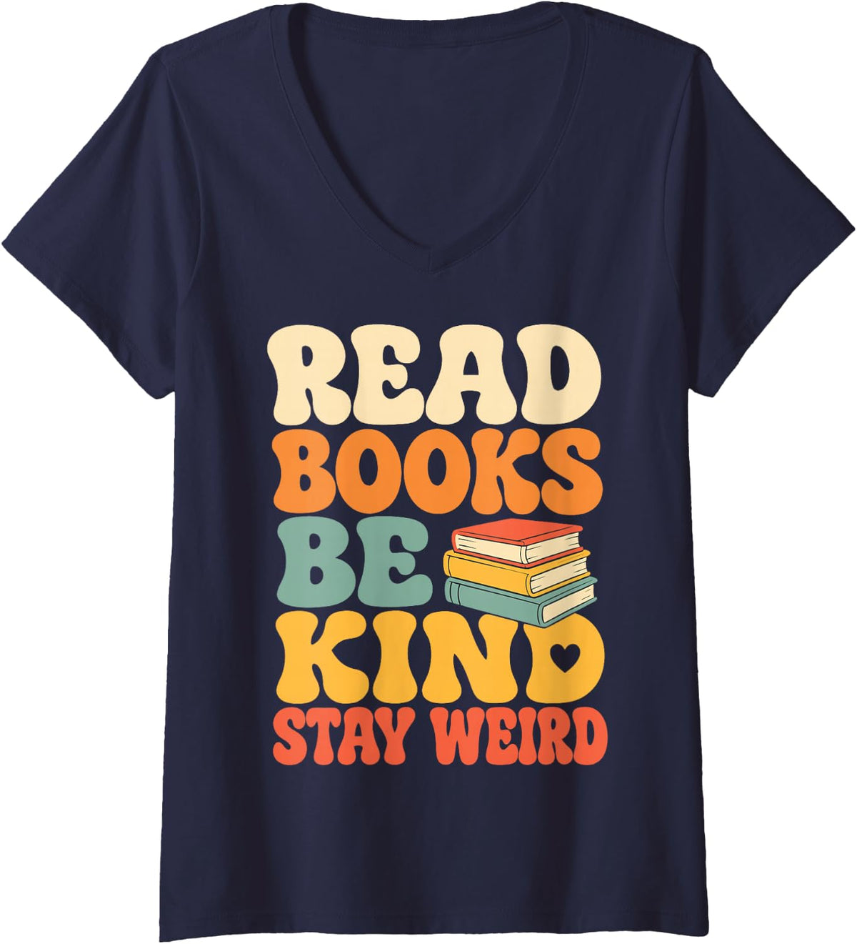 Women's Funny Book Reading V-Neck T-Shirt - Navy Blue