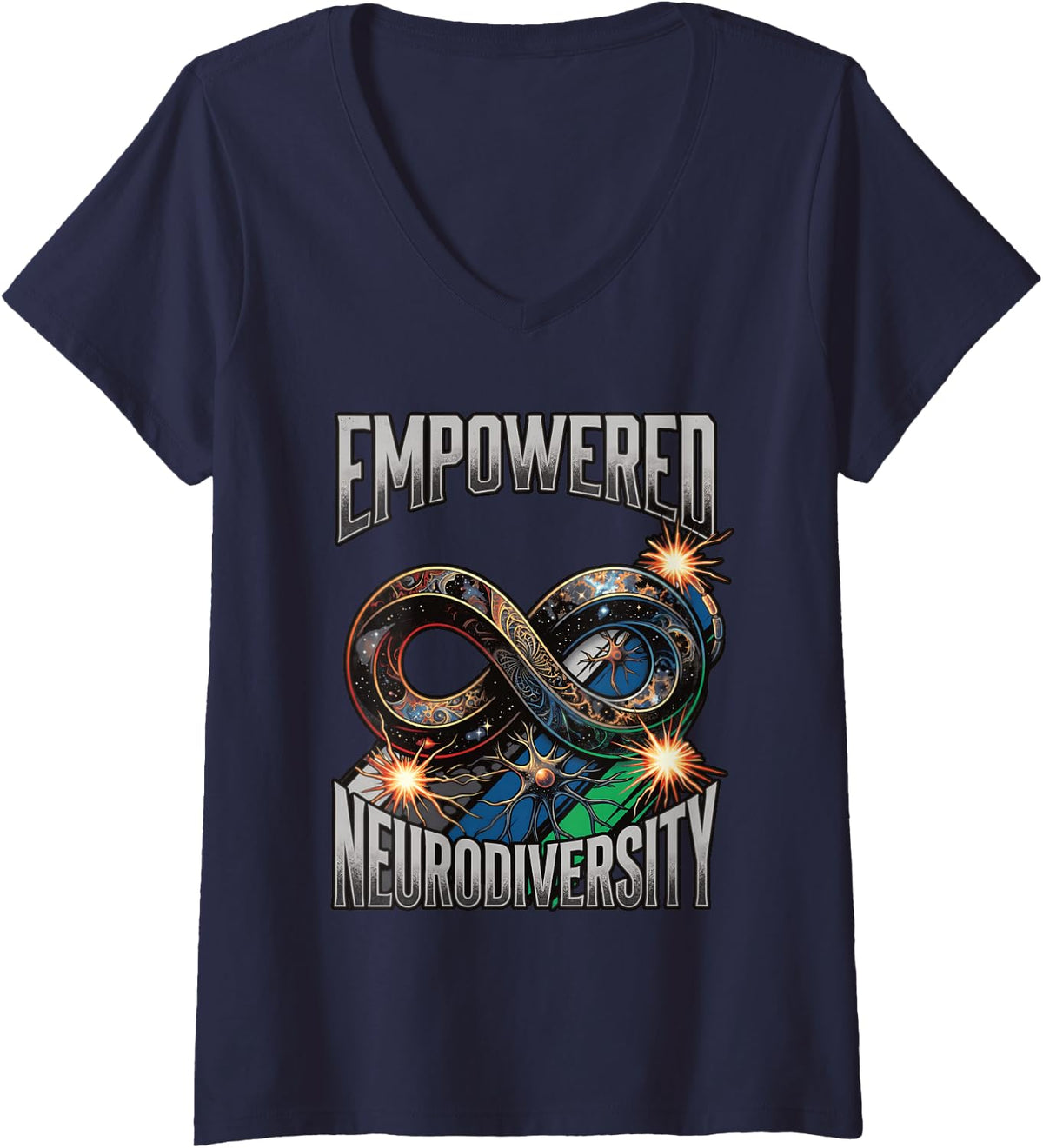 Women's Empowered Neurodiversity Disability Pride Awareness Month V-Neck T-Shirt - Navy Blue
