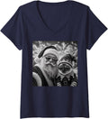 Women's Funny Santa Selfie with Siamese Cat Christmas V-Neck T-Shirt - Navy Blue
