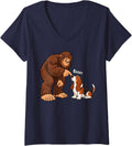 Women's Bigfoot Boop Basset Hound Funny Dog Lover V-Neck T-Shirt - Navy Blue