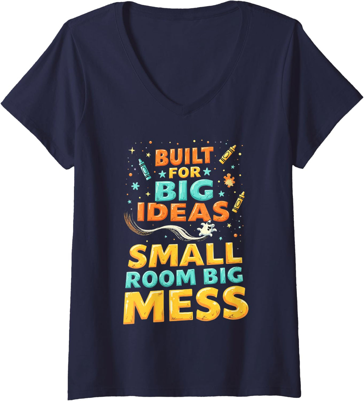 Women's Big Ideas Messy Desk Architecture Planner Quotes V-Neck T-Shirt - Navy Blue