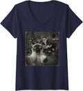 Women's Funny Christmas Siamese Cat V-Neck T-Shirt - Navy Blue