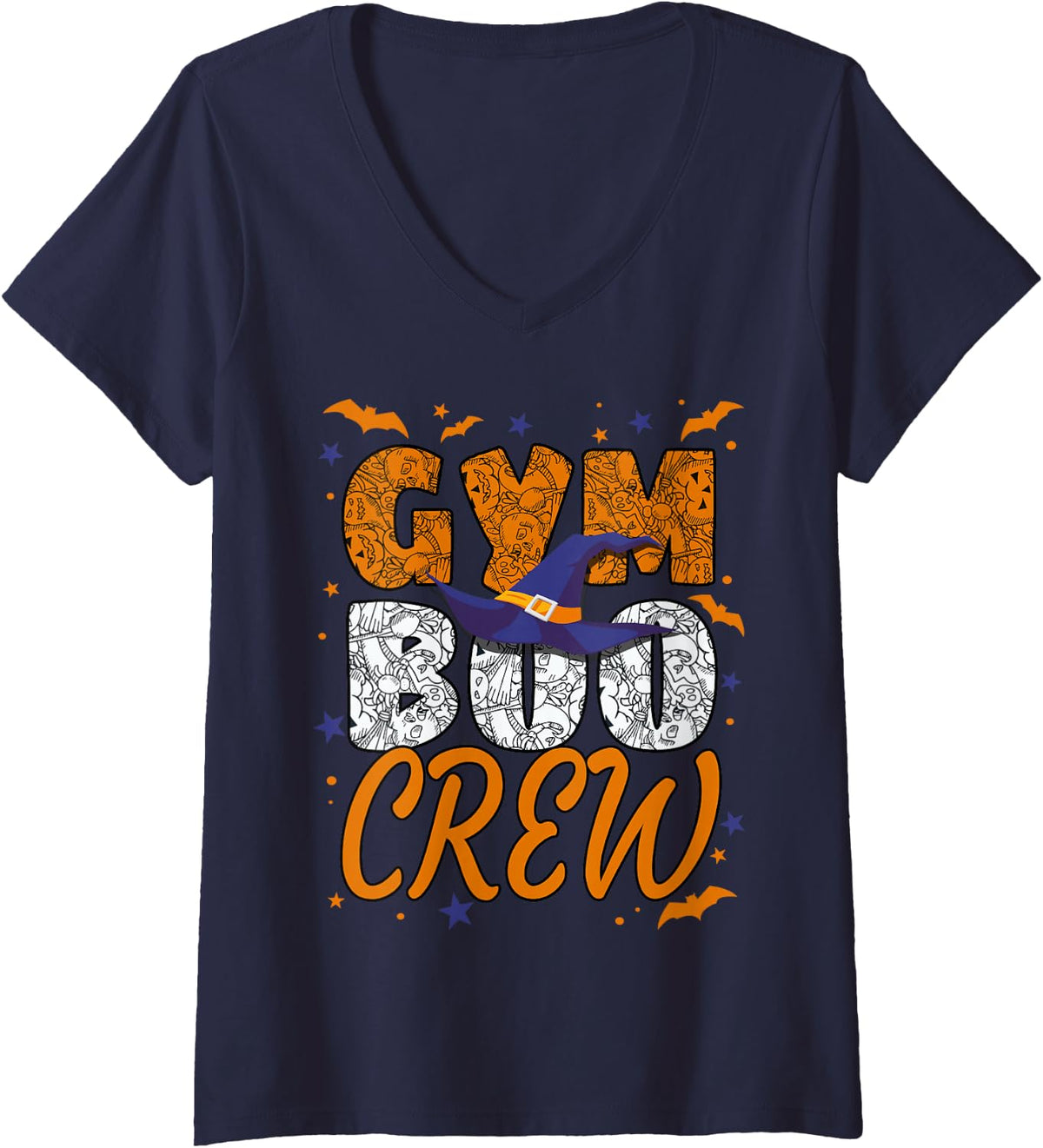 Women's Gym Boo Crew Halloween Gym Teacher Matching V-Neck T-Shirt - Navy Blue