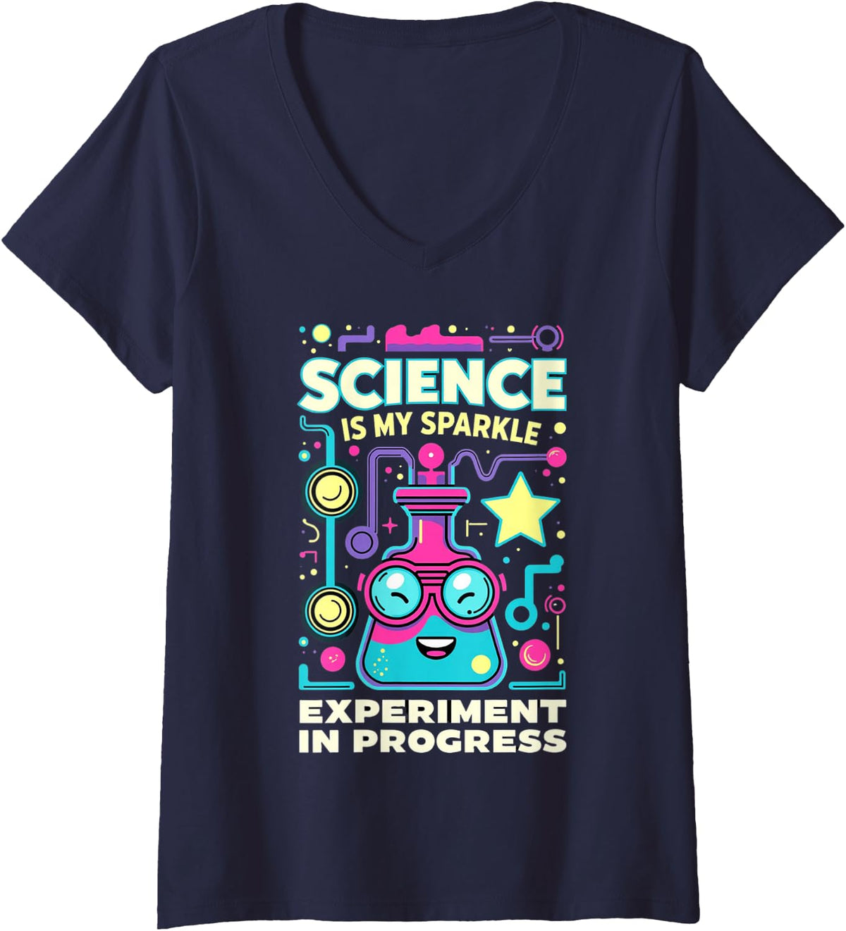 Women's Science Future Chemist Beaker V-Neck T-Shirt - Navy Blue