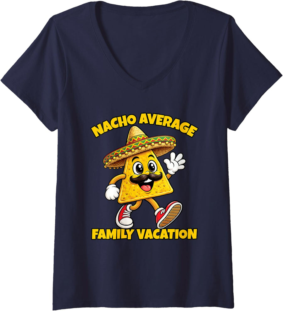 Women's Nacho Average Family Vacation Funny Mexican Cinco de Mayo V-Neck T-Shirt - Navy Blue