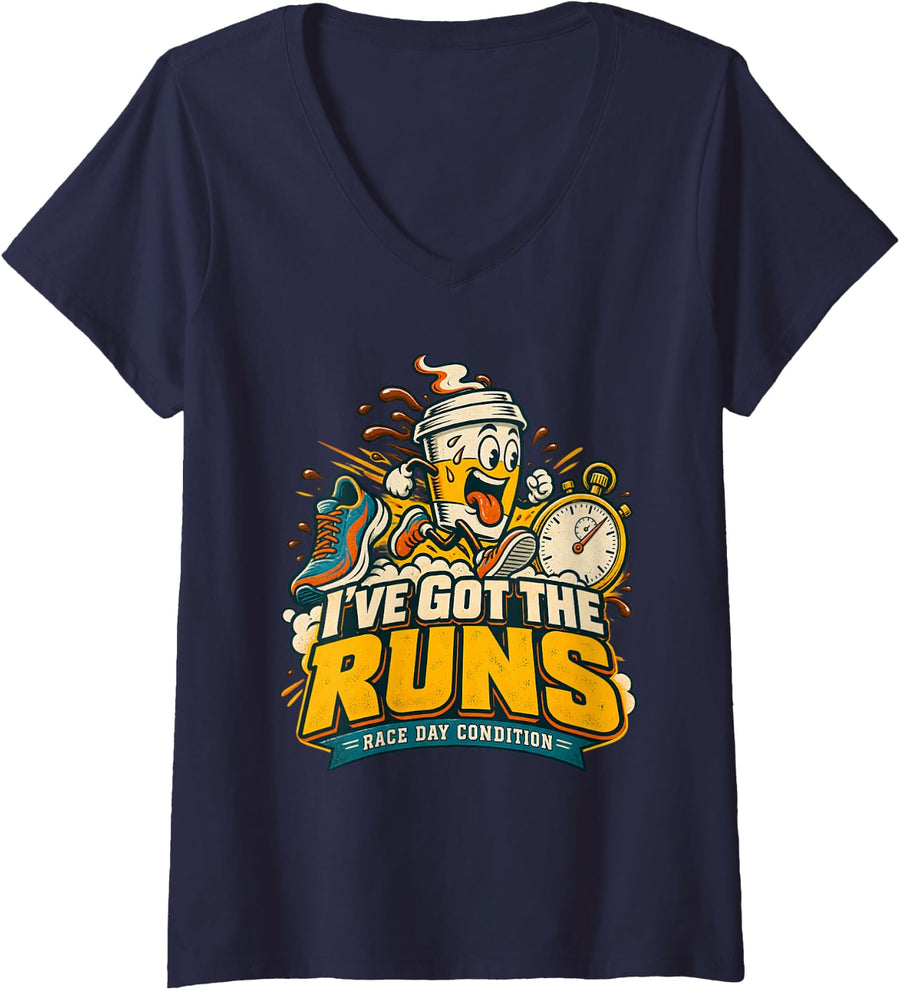 Women's I've Got the Runs Funny Running Marathon Runner Jogger Humor V-Neck T-Shirt - Navy Blue