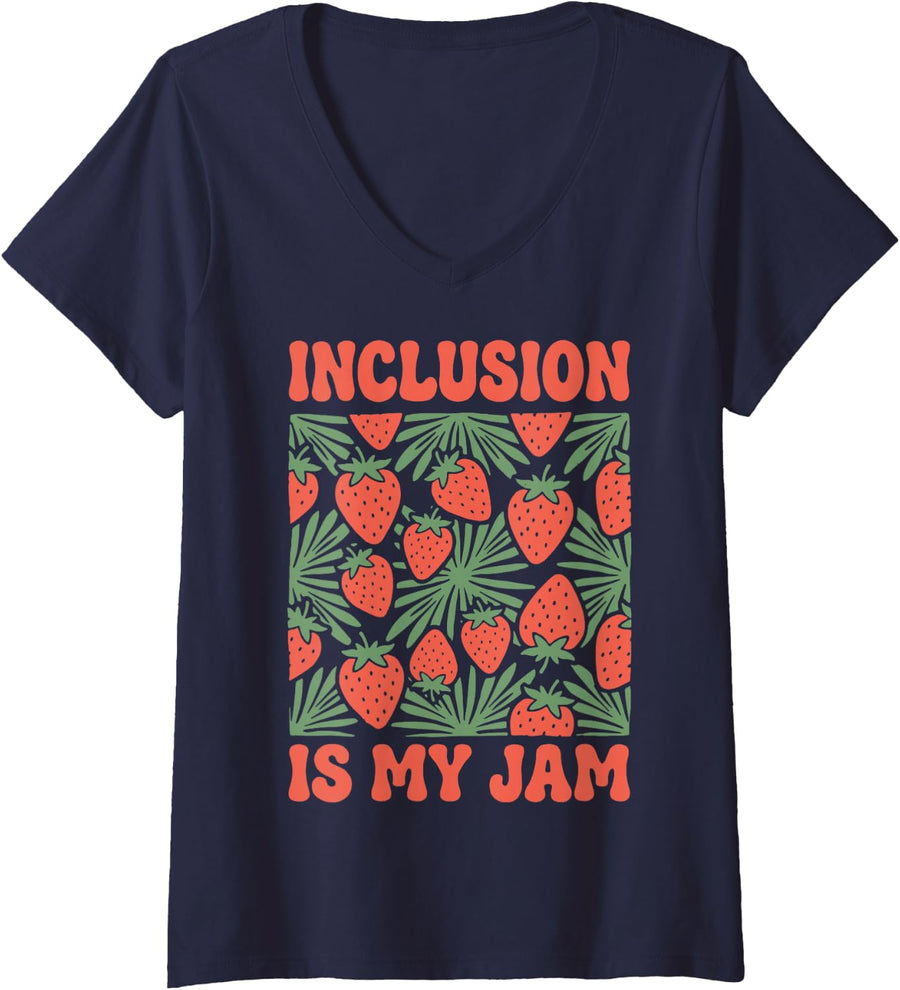 Women's Inclusion is My Jam V-Neck T-Shirt - Navy Blue
