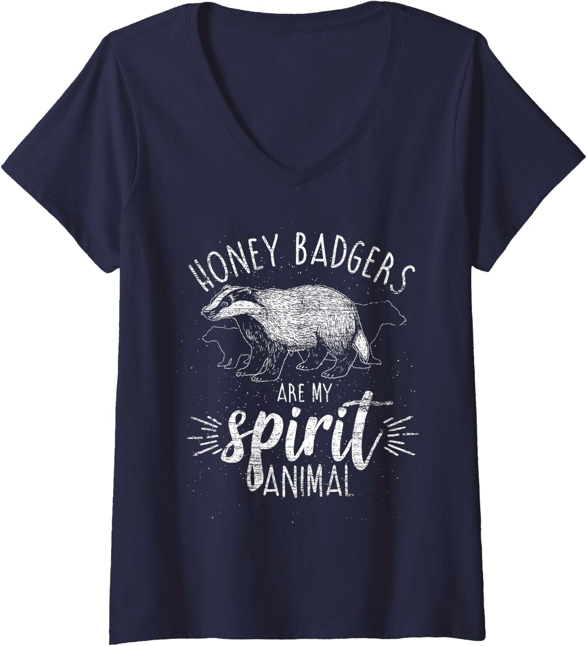 Womens Honey Badger V-Neck T-Shirt - Navy Blue