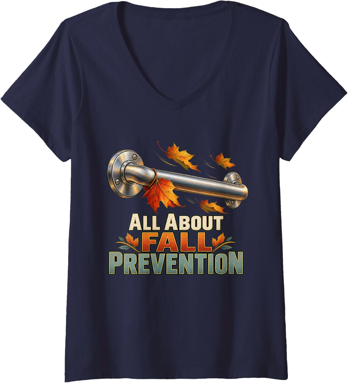 Women's All About Fall Prevention Physical Therapy Graphic V-Neck T-Shirt - Navy Blue