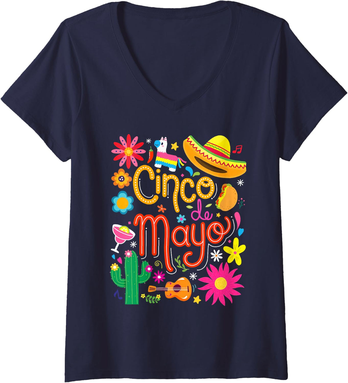 Women's Fiesta Cinco De Mayo Funny Mexican Party 5 De Mayo Men Women V-Neck T-Shirt - Navy Blue