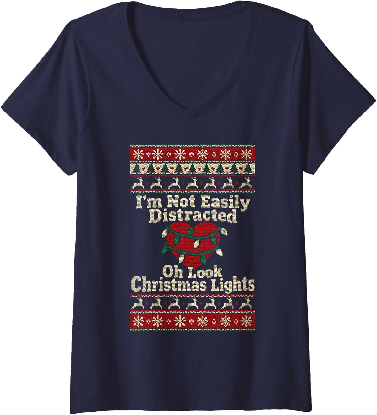 Women's Occupational Therapist Christmas Oh Look Lights Knit Style V-Neck T-Shirt - Navy Blue