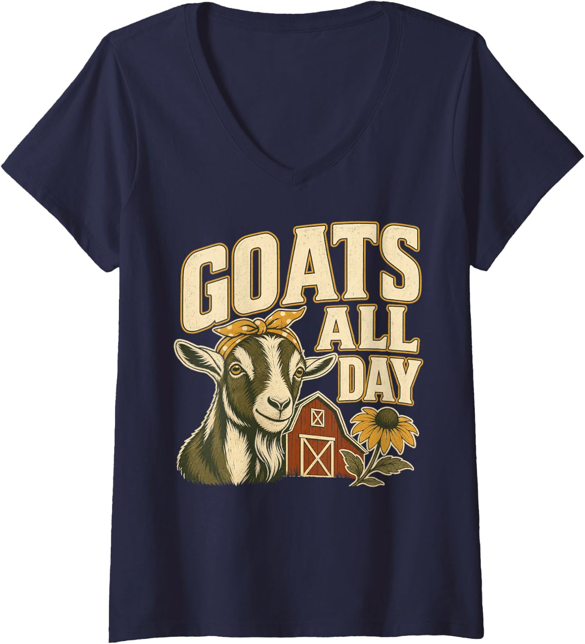 Women's Goats All Day Goat Lover V-Neck T-Shirt - Navy Blue