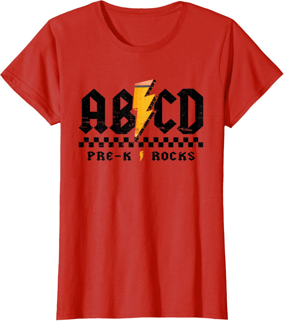 ABCD Pencil Lightning Pre-K Rocks Back To School Teacher T-Shirt - Red