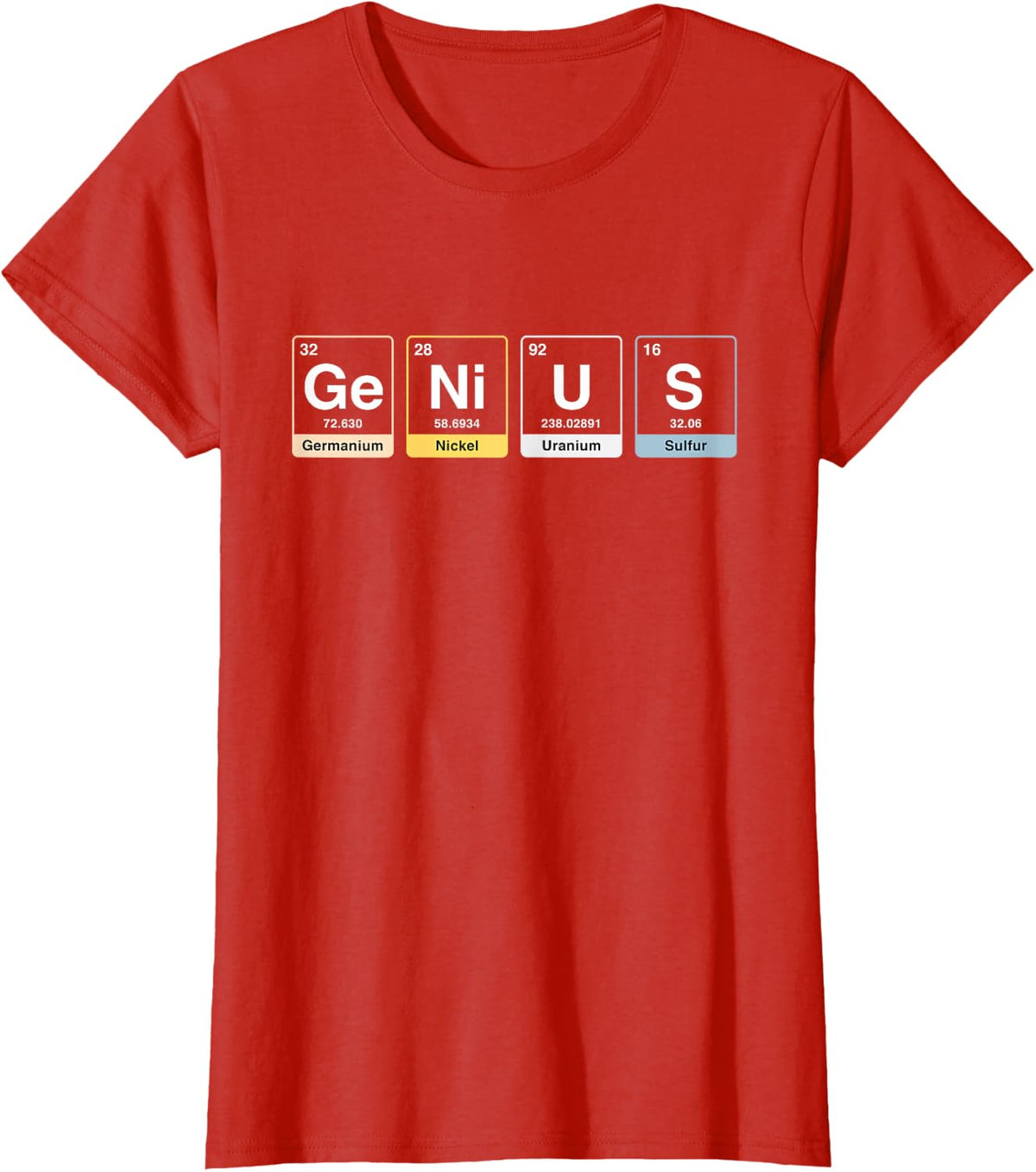 GE-N-I-U-S Genius Periodic Table Elements Chemistry Teacher T-Shirt - Red