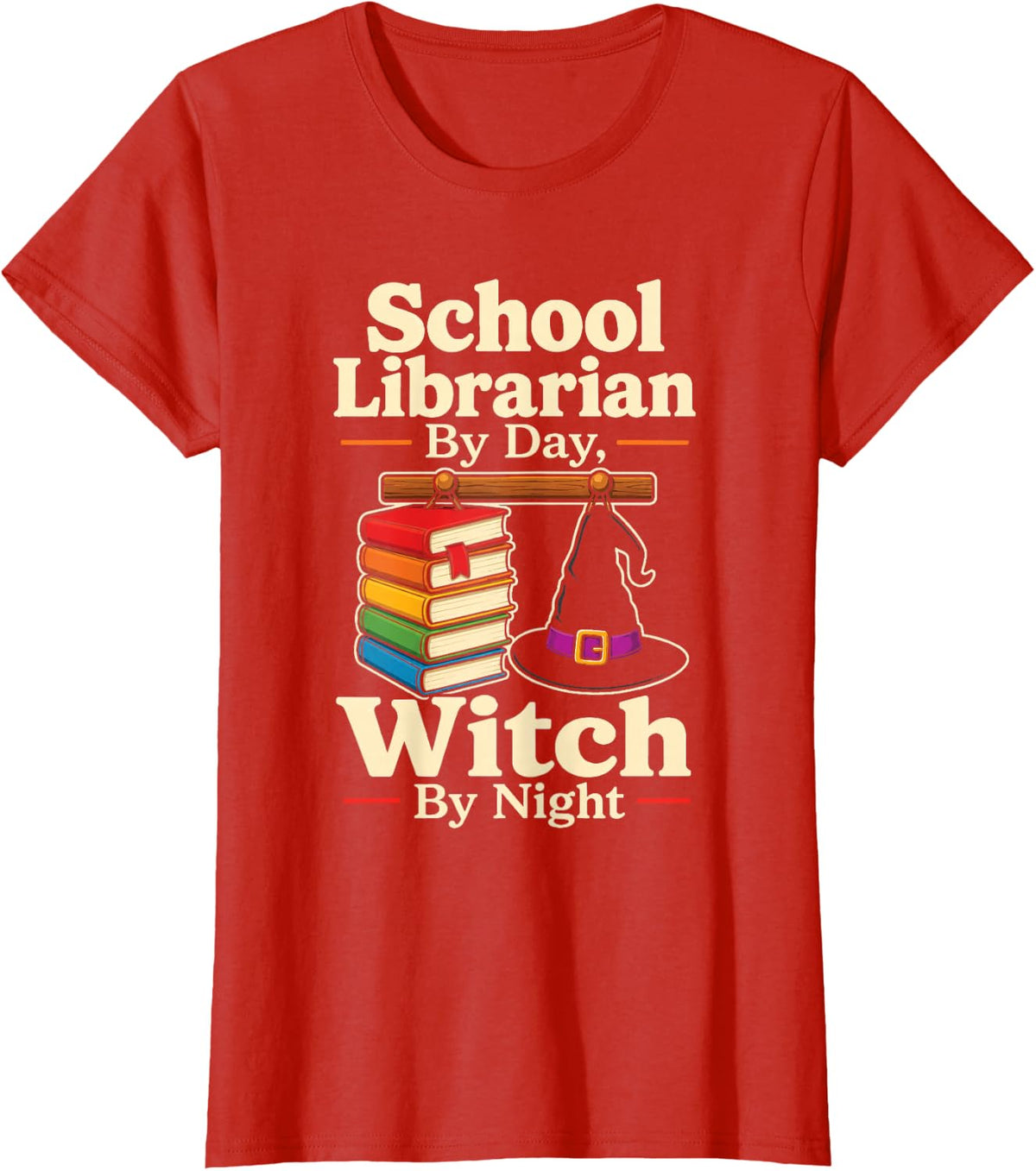 School Librarian By Day Witch By Night Halloween T-Shirt - Red