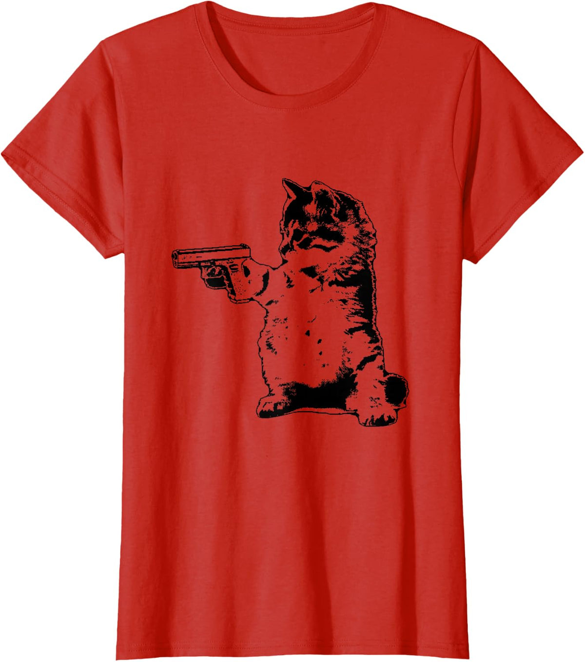 Gun Kitty Funny Cat T-Shirt T-Shirt - Red