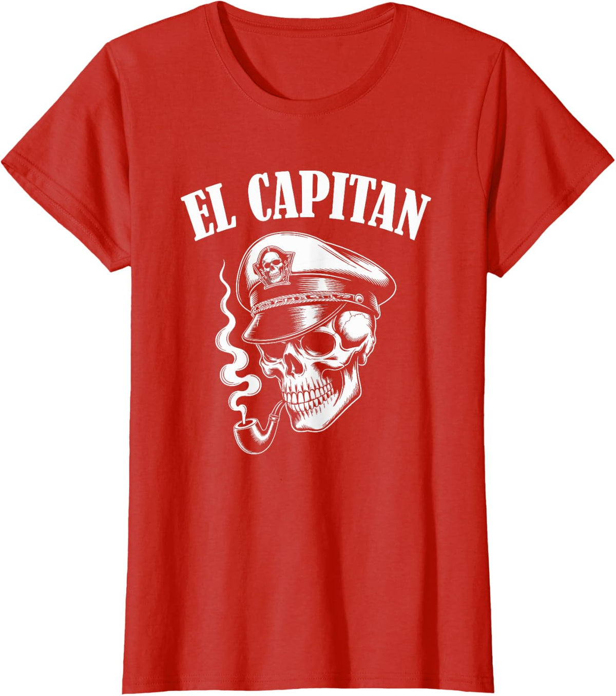 El Capitan Captain Skull Hat Pipe Boat T-Shirt - Red