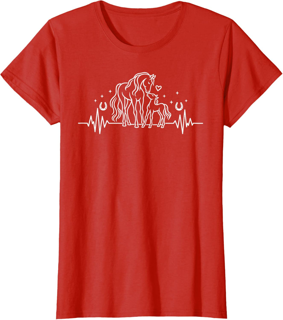 Horse Heartbeat Mare and Foal Equestrian Pulse T-Shirt - Red
