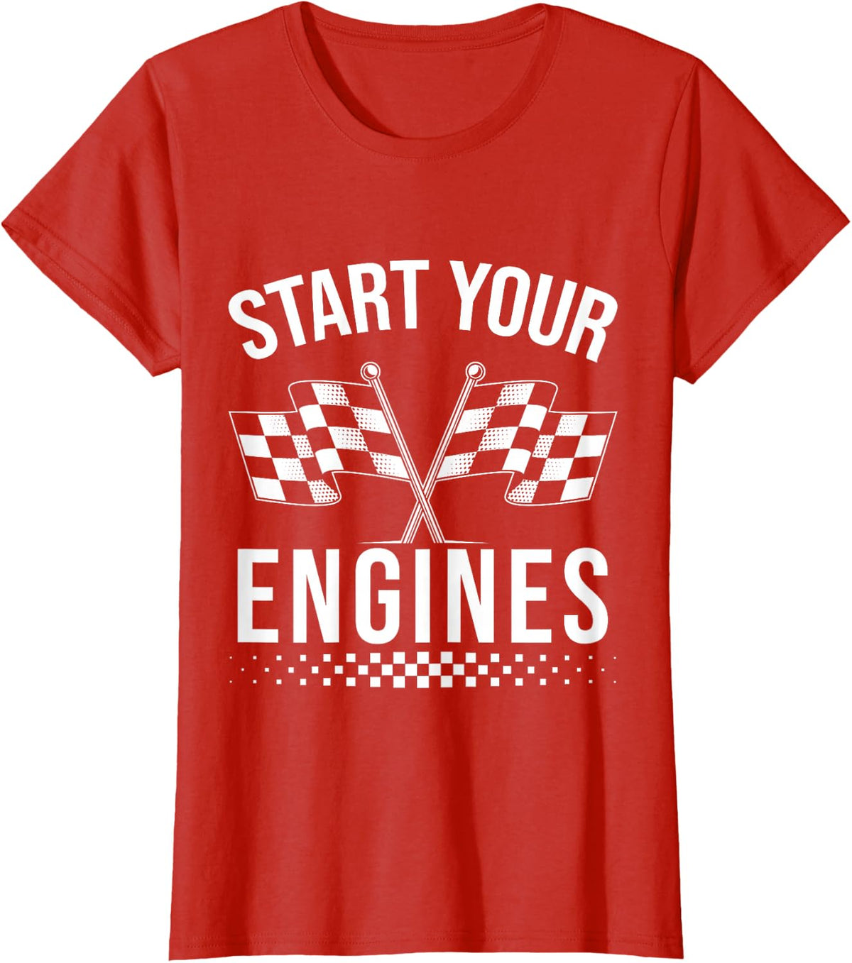 Start Your Engines Vintage Race Car Checkered Flag T-Shirt - Red