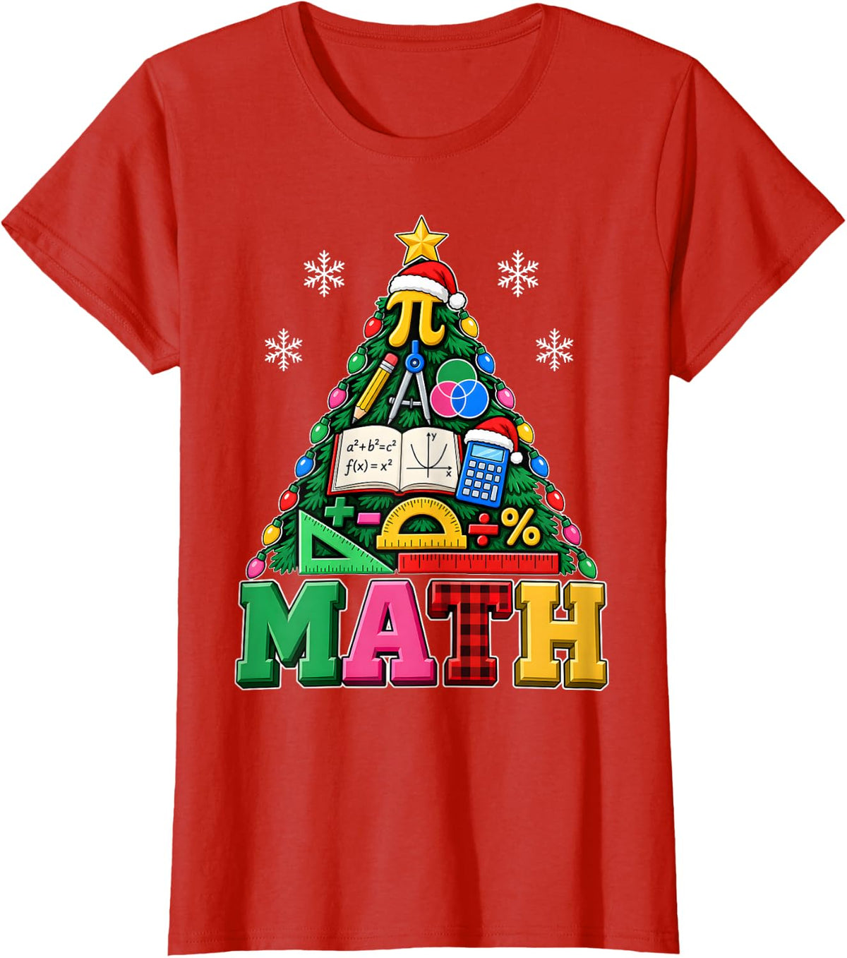 Math Teacher Christmas Shirt Mathematics Geometry Tree T-Shirt - Red