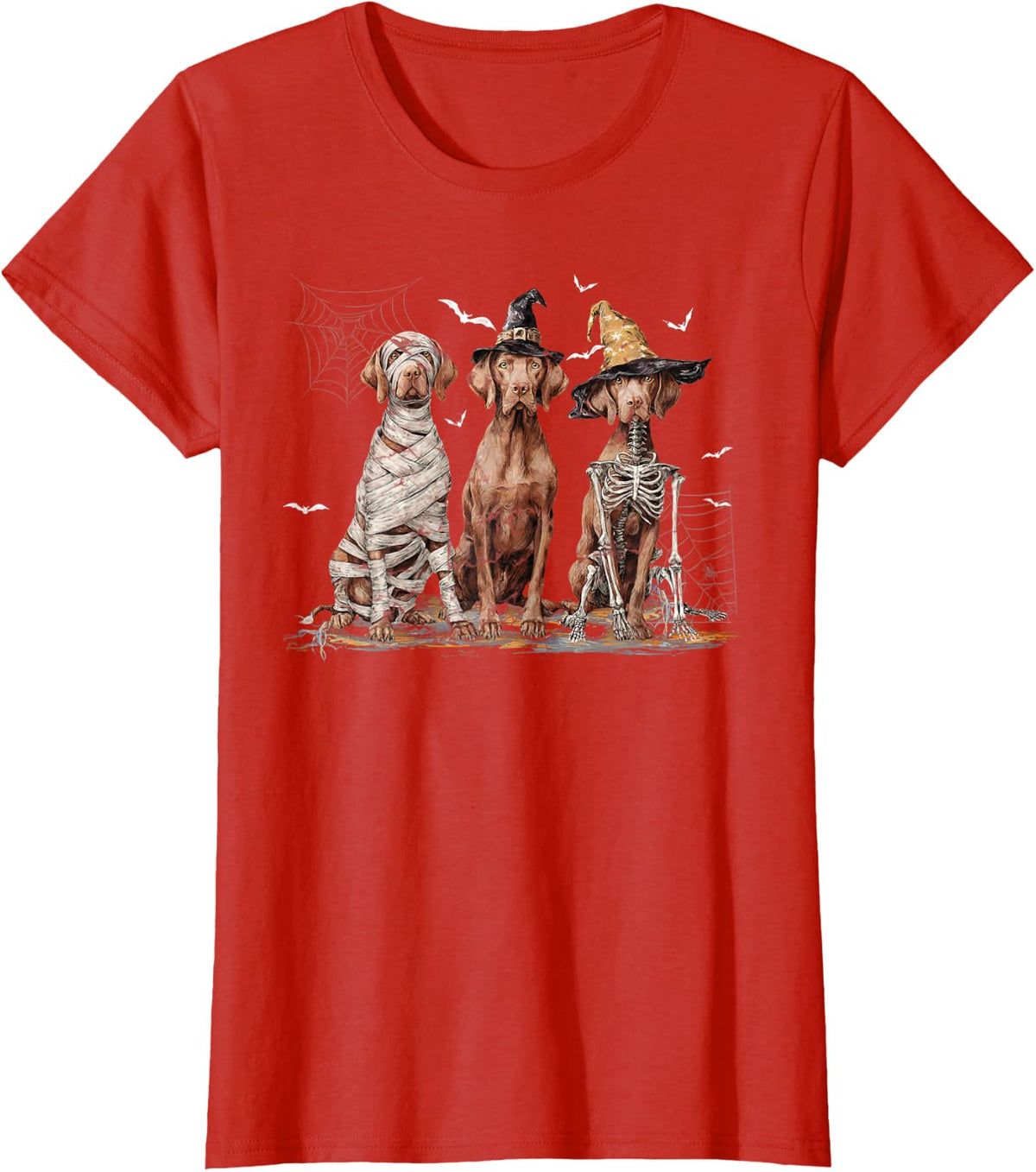 Cute Vizsla Dog Dressed Ghost Funny Happy Halloween T-Shirt - Red