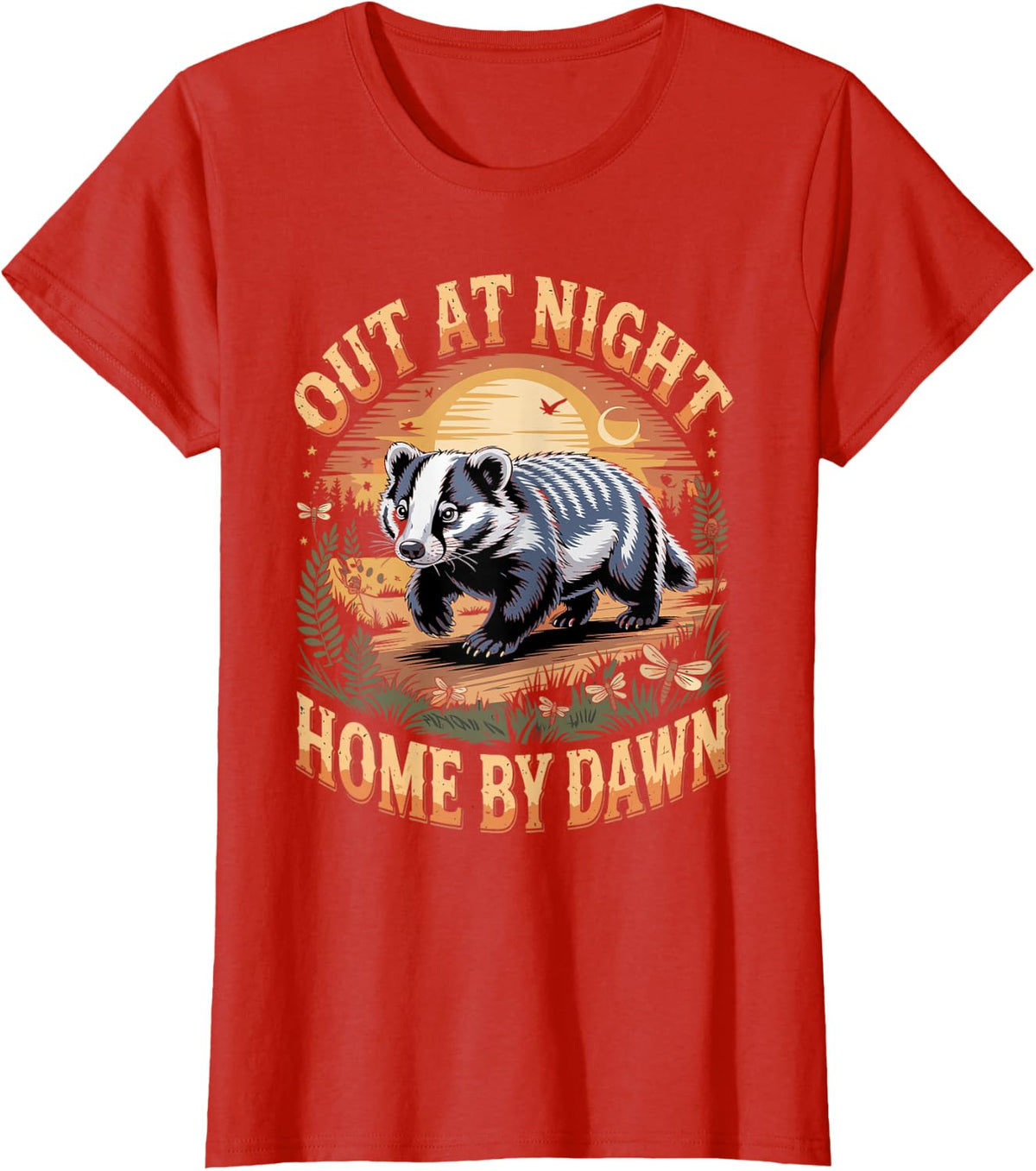 Out At Night Home By Dawn Badger T-Shirt - Red