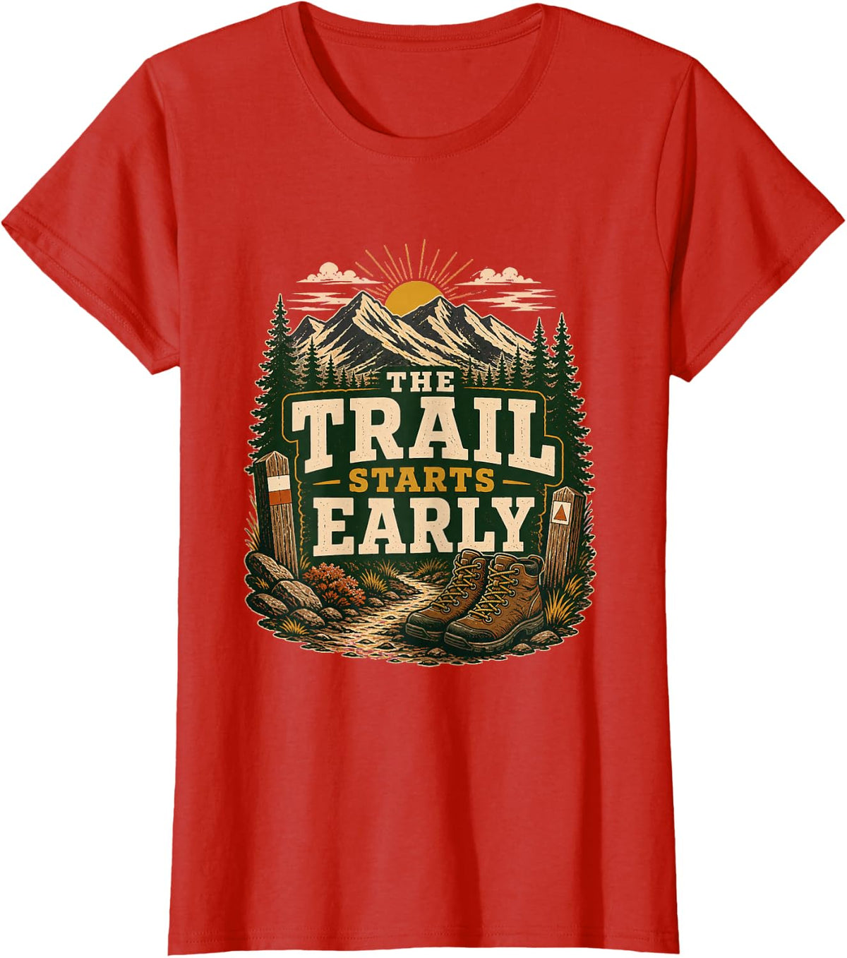The Trail Starts Early T-Shirt - Red